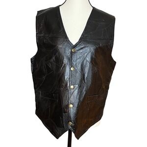 Navarre Design Men's Genuine Leather Motorcycle Biker Vest Italy Black Size L
